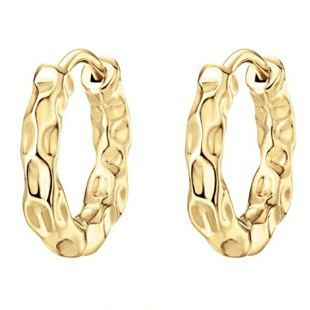 14K Gold Plated Chunky Thick Huggie Hoop Earrings - Picture 2 of 5
